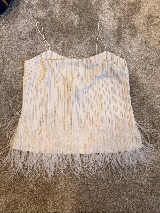 Lauren Ralph Lauren Tops - NWT Lauren Ralph Lauren Feather Hem Beaded Cami Top Pearl Ivory Size 10